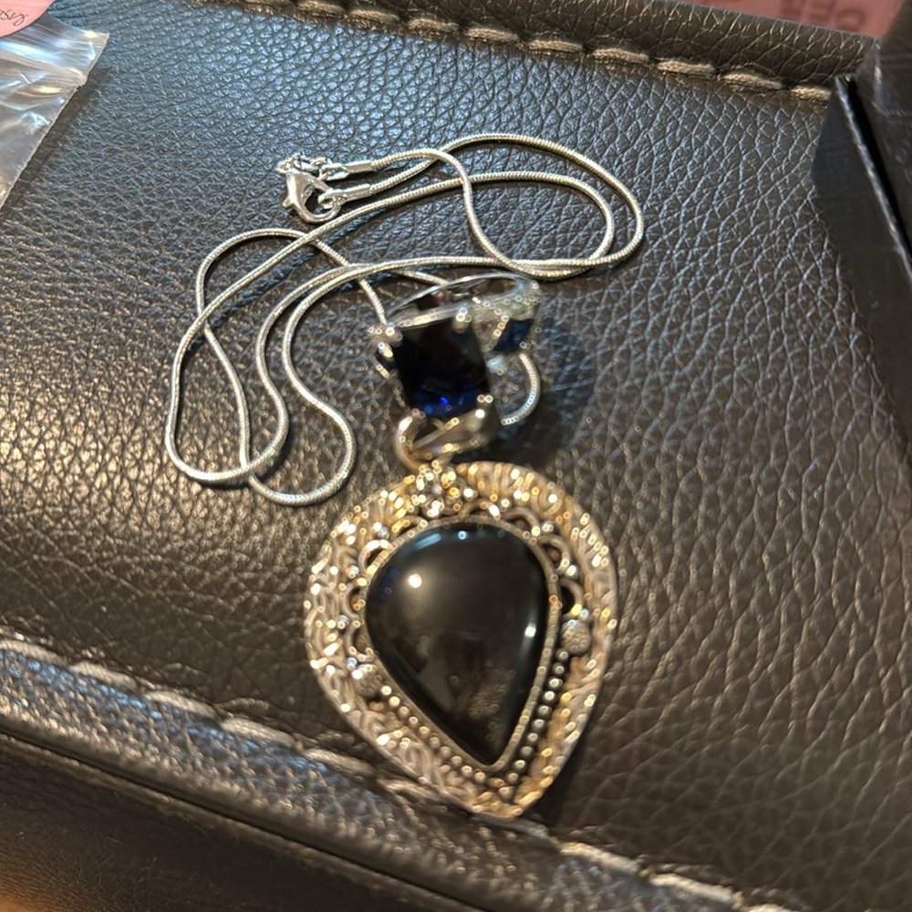 Ring size 6 onyx black stone ring, necklacee set